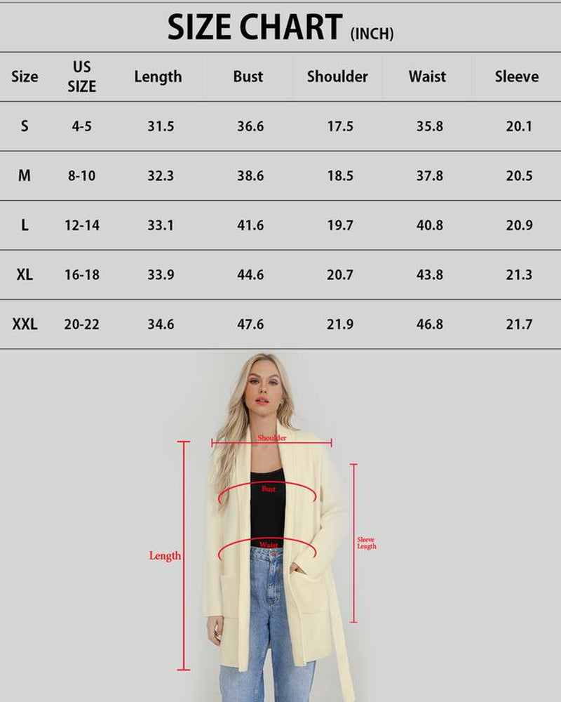 Totatuit Women'S Oversized Long Cardigan Sweater with Belt 2025 Fall Spring Open Front Knitwear with Pockets Elegant Fit Cozy Soft Fabric Casual Cute Solid Color Lapel Collar Two Pockets Knee-Length Super Soft Material Comfortable Everyday Wear