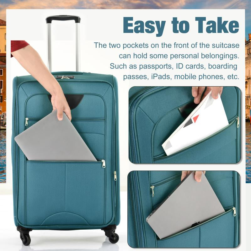 Softside Expandable 3-Piece Luggage Set with Luggage Bag, Upright Rotating Soft Shell, Lightweight Travel Luggage Set, Soft Edge Design, No Hard Edges, Can Be Flattened, Saving Storage Space Durable Luggagesets