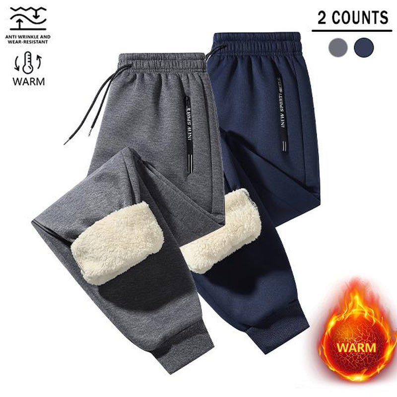 Men'S 2-Piece Winter Fleece-Lined Thermal Sweatpants, Outdoor Sports Fashion Versatile Casual Pants