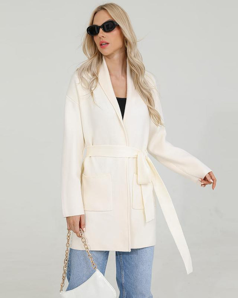 Totatuit Women'S Oversized Long Cardigan Sweater with Belt 2025 Fall Spring Open Front Knitwear with Pockets Elegant Fit Cozy Soft Fabric Casual Cute Solid Color Lapel Collar Two Pockets Knee-Length Super Soft Material Comfortable Everyday Wear