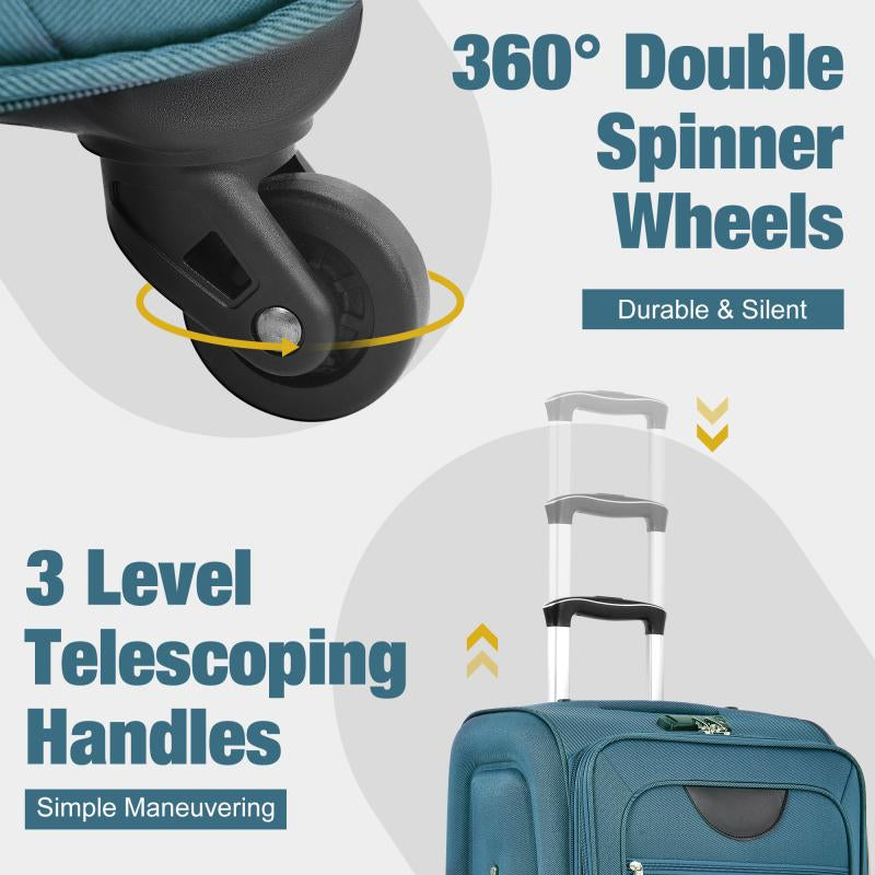 Softside Expandable 3-Piece Luggage Set with Luggage Bag, Upright Rotating Soft Shell, Lightweight Travel Luggage Set, Soft Edge Design, No Hard Edges, Can Be Flattened, Saving Storage Space Durable Luggagesets
