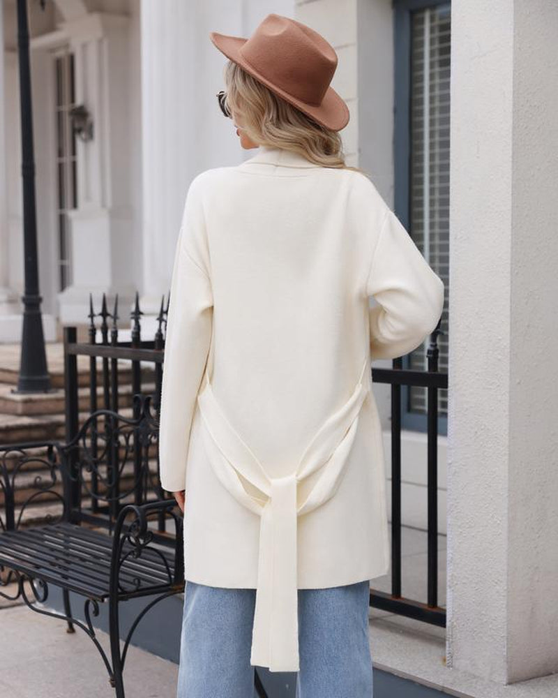 Totatuit Women'S Oversized Long Cardigan Sweater with Belt 2025 Fall Spring Open Front Knitwear with Pockets Elegant Fit Cozy Soft Fabric Casual Cute Solid Color Lapel Collar Two Pockets Knee-Length Super Soft Material Comfortable Everyday Wear