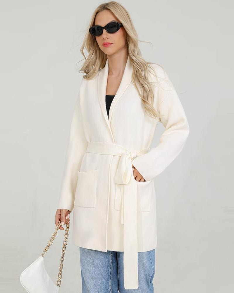 Totatuit Women'S Oversized Long Cardigan Sweater with Belt 2025 Fall Spring Open Front Knitwear with Pockets Elegant Fit Cozy Soft Fabric Casual Cute Solid Color Lapel Collar Two Pockets Knee-Length Super Soft Material Comfortable Everyday Wear