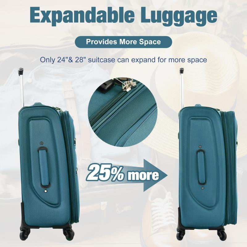Softside Expandable 3-Piece Luggage Set with Luggage Bag, Upright Rotating Soft Shell, Lightweight Travel Luggage Set, Soft Edge Design, No Hard Edges, Can Be Flattened, Saving Storage Space Durable Luggagesets