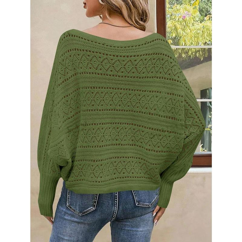 Fisace Womens off the Shoulder Sweaters Fall 2025 Oversized Knit Batwing Long Sleeve Crochet Pullover Sweater Tops