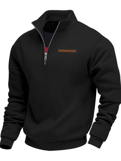Men'S Fall Winter Fleece Sweatshirt, Half Zipper Fake Pocket Design, Loose Fit Stand Collar Pullover, Outdoor Casual Sporty Warm Wear