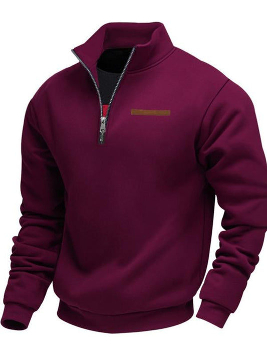Men'S Fall Winter Fleece Sweatshirt, Half Zipper Fake Pocket Design, Loose Fit Stand Collar Pullover, Outdoor Casual Sporty Warm Wear
