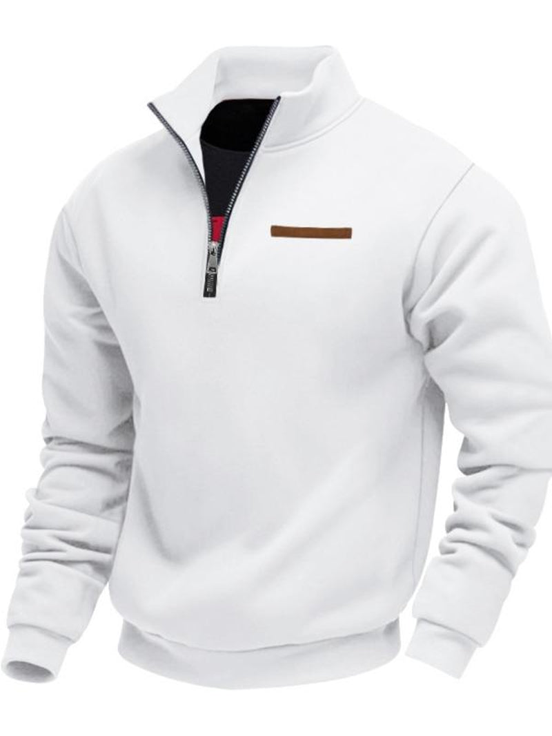 Men'S Fall Winter Fleece Sweatshirt, Half Zipper Fake Pocket Design, Loose Fit Stand Collar Pullover, Outdoor Casual Sporty Warm Wear