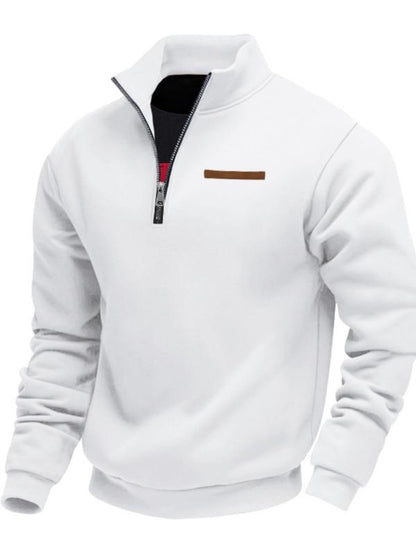 Men'S Fall Winter Fleece Sweatshirt, Half Zipper Fake Pocket Design, Loose Fit Stand Collar Pullover, Outdoor Casual Sporty Warm Wear