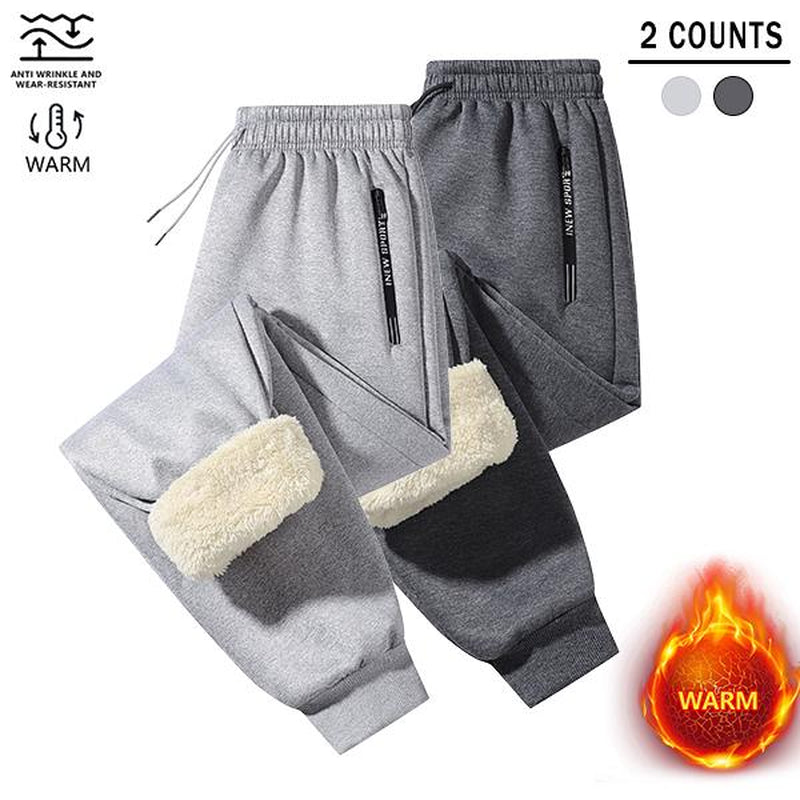 Men'S 2-Piece Winter Fleece-Lined Thermal Sweatpants, Outdoor Sports Fashion Versatile Casual Pants