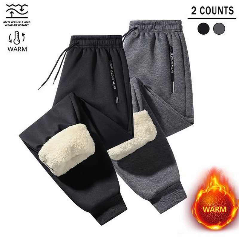 Men'S 2-Piece Winter Fleece-Lined Thermal Sweatpants, Outdoor Sports Fashion Versatile Casual Pants