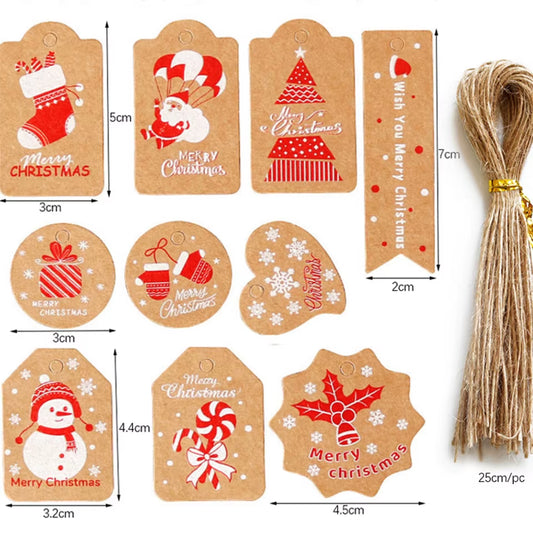 48PCS Christmas Tree Shape Paper Tag Santa Claus/Snowman/Bird Printed Crafts Labels Navidad Noel Gift Wrapping Decor DIY Supply