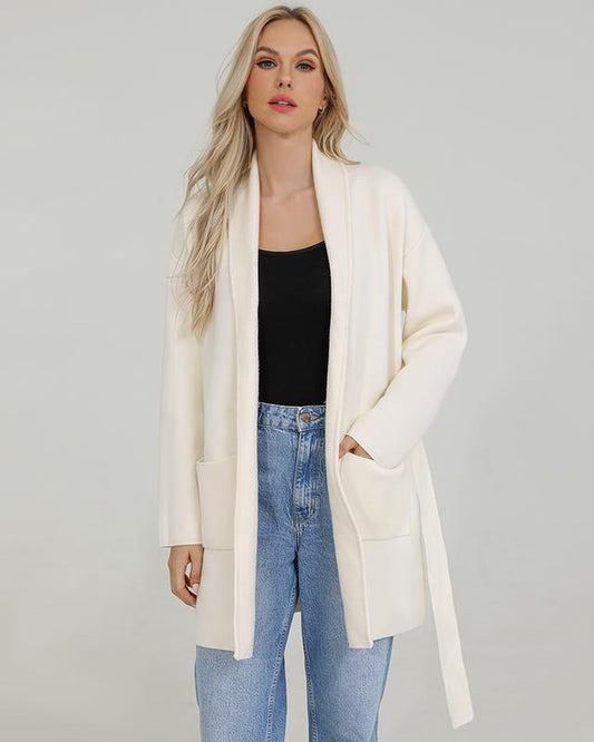 Totatuit Women'S Oversized Long Cardigan Sweater with Belt 2025 Fall Spring Open Front Knitwear with Pockets Elegant Fit Cozy Soft Fabric Casual Cute Solid Color Lapel Collar Two Pockets Knee-Length Super Soft Material Comfortable Everyday Wear