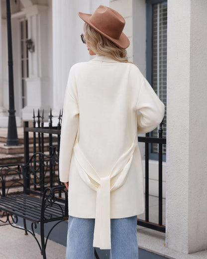 Totatuit Women'S Oversized Long Cardigan Sweater with Belt 2025 Fall Spring Open Front Knitwear with Pockets Elegant Fit Cozy Soft Fabric Casual Cute Solid Color Lapel Collar Two Pockets Knee-Length Super Soft Material Comfortable Everyday Wear