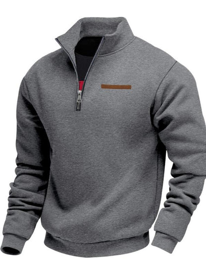 Men'S Fall Winter Fleece Sweatshirt, Half Zipper Fake Pocket Design, Loose Fit Stand Collar Pullover, Outdoor Casual Sporty Warm Wear
