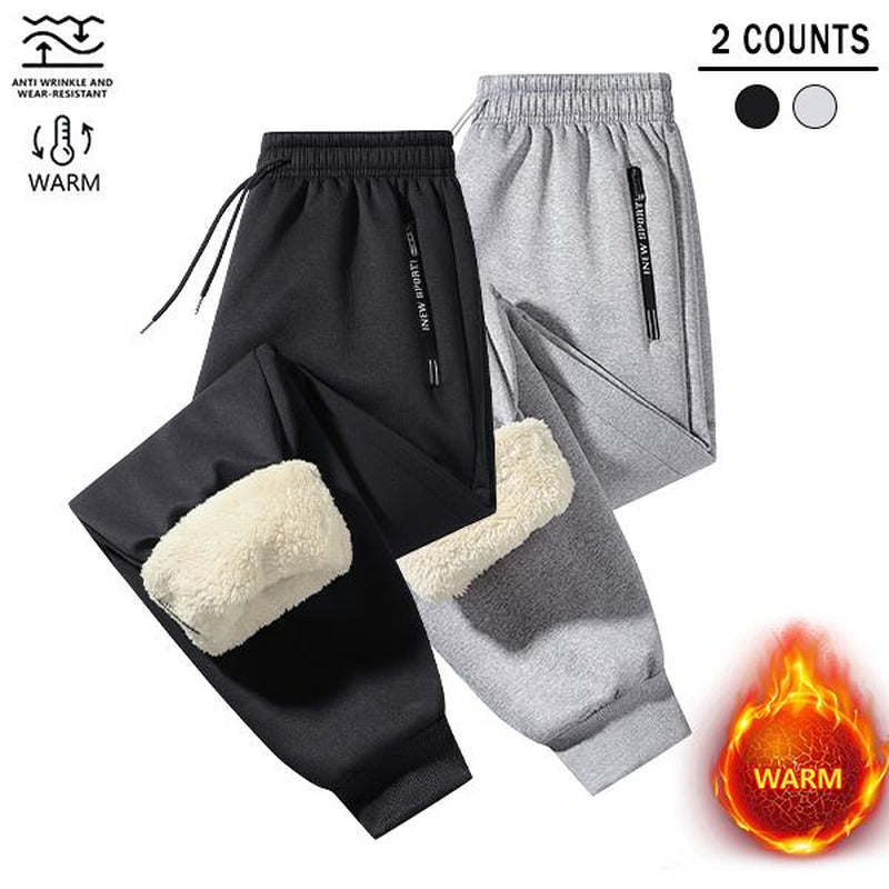 Men'S 2-Piece Winter Fleece-Lined Thermal Sweatpants, Outdoor Sports Fashion Versatile Casual Pants