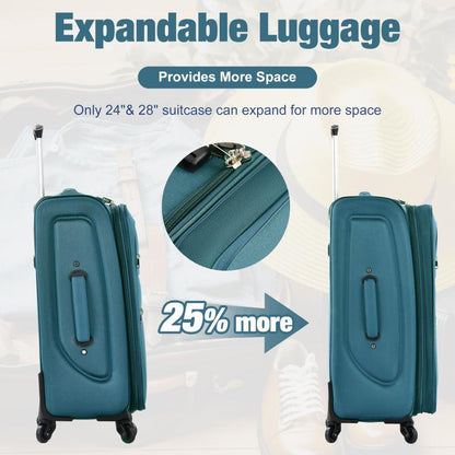 Softside Expandable 3-Piece Luggage Set with Luggage Bag, Upright Rotating Soft Shell, Lightweight Travel Luggage Set, Soft Edge Design, No Hard Edges, Can Be Flattened, Saving Storage Space Durable Luggagesets