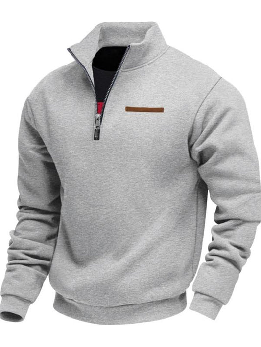Men'S Fall Winter Fleece Sweatshirt, Half Zipper Fake Pocket Design, Loose Fit Stand Collar Pullover, Outdoor Casual Sporty Warm Wear