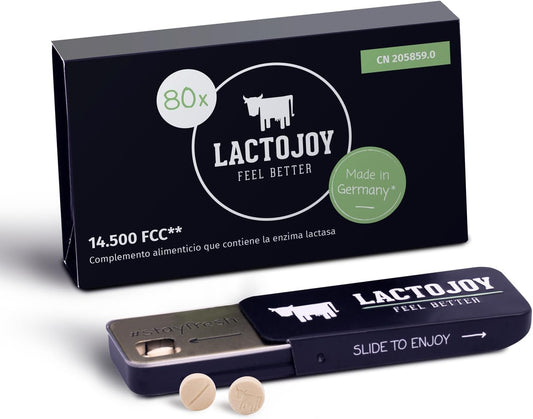 Lactojoy Pastillas De Lactasa 14.500 FCC I Tratamiento De Comprimidos Para Intolerancia a La Lactosa I Digestión De La Leche, Queso I Capsulas De Enzimas Digestivas I Vegano I 1 X 80 Caps