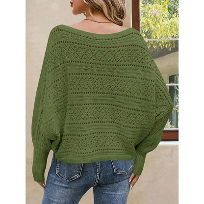 Fisace Womens off the Shoulder Sweaters Fall 2025 Oversized Knit Batwing Long Sleeve Crochet Pullover Sweater Tops