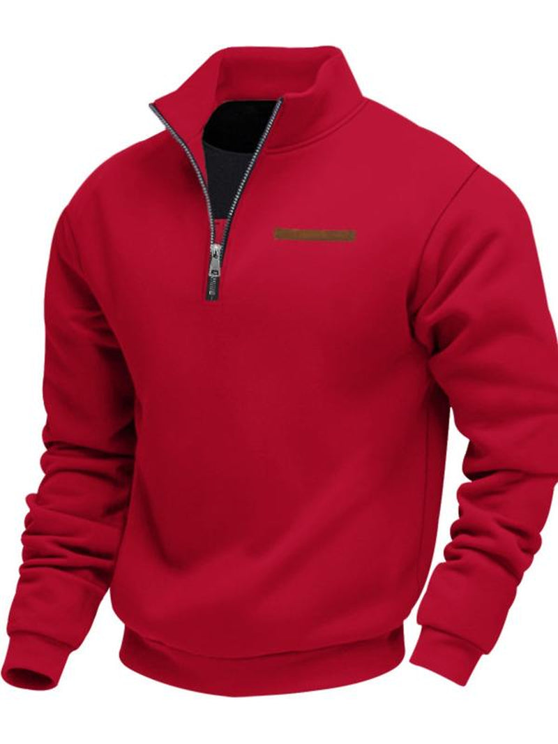 Men'S Fall Winter Fleece Sweatshirt, Half Zipper Fake Pocket Design, Loose Fit Stand Collar Pullover, Outdoor Casual Sporty Warm Wear